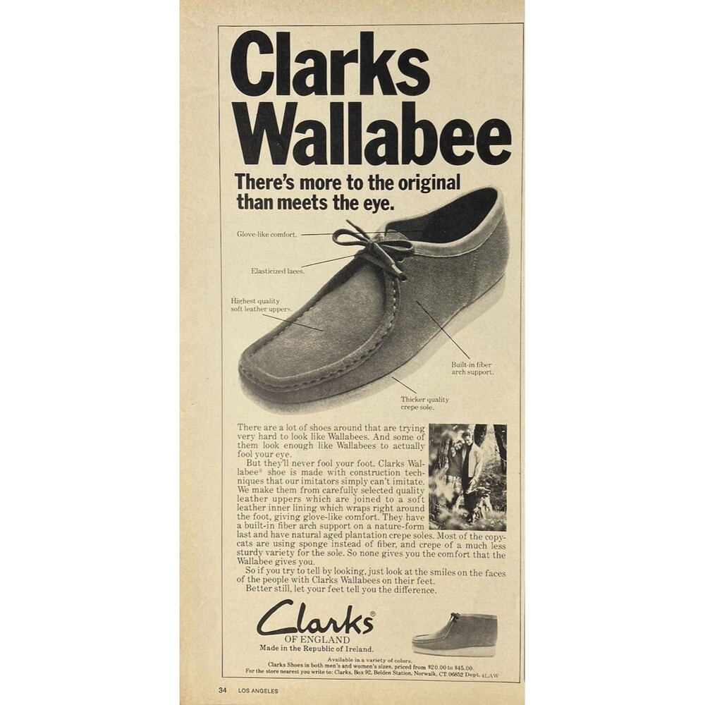 Clarks of England Wallabee Shoe "There's more to the original" Vtg Print Ad 1976